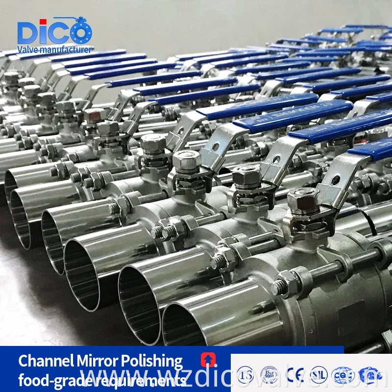 DICO Inversión Casting Material de construcción de alimentos Longitud sanitaria BW End CF3/CF3M 3PC Ball Valve